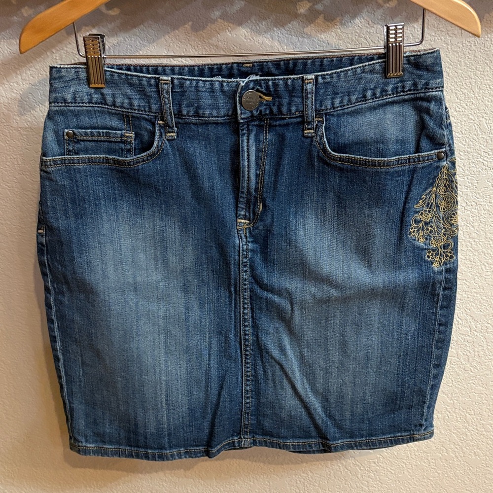 Eddie Bauer Blue Denim Skirt with Gold Detail